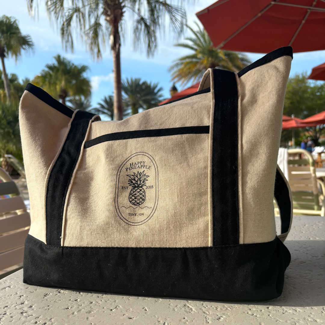 Happy Pineapple Large Canvas Tote