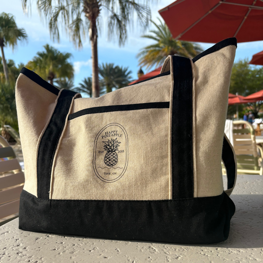 Happy Pineapple Large Canvas Tote