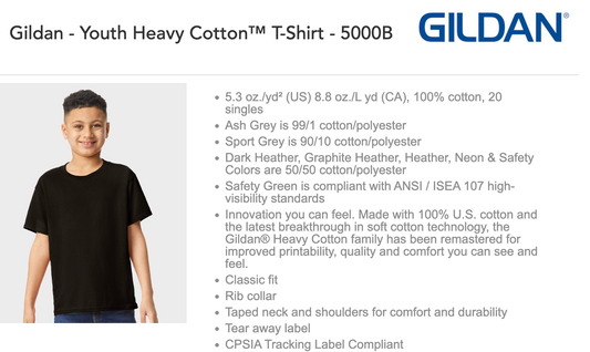 Gildan Youth Heavy Cotton T Shirt